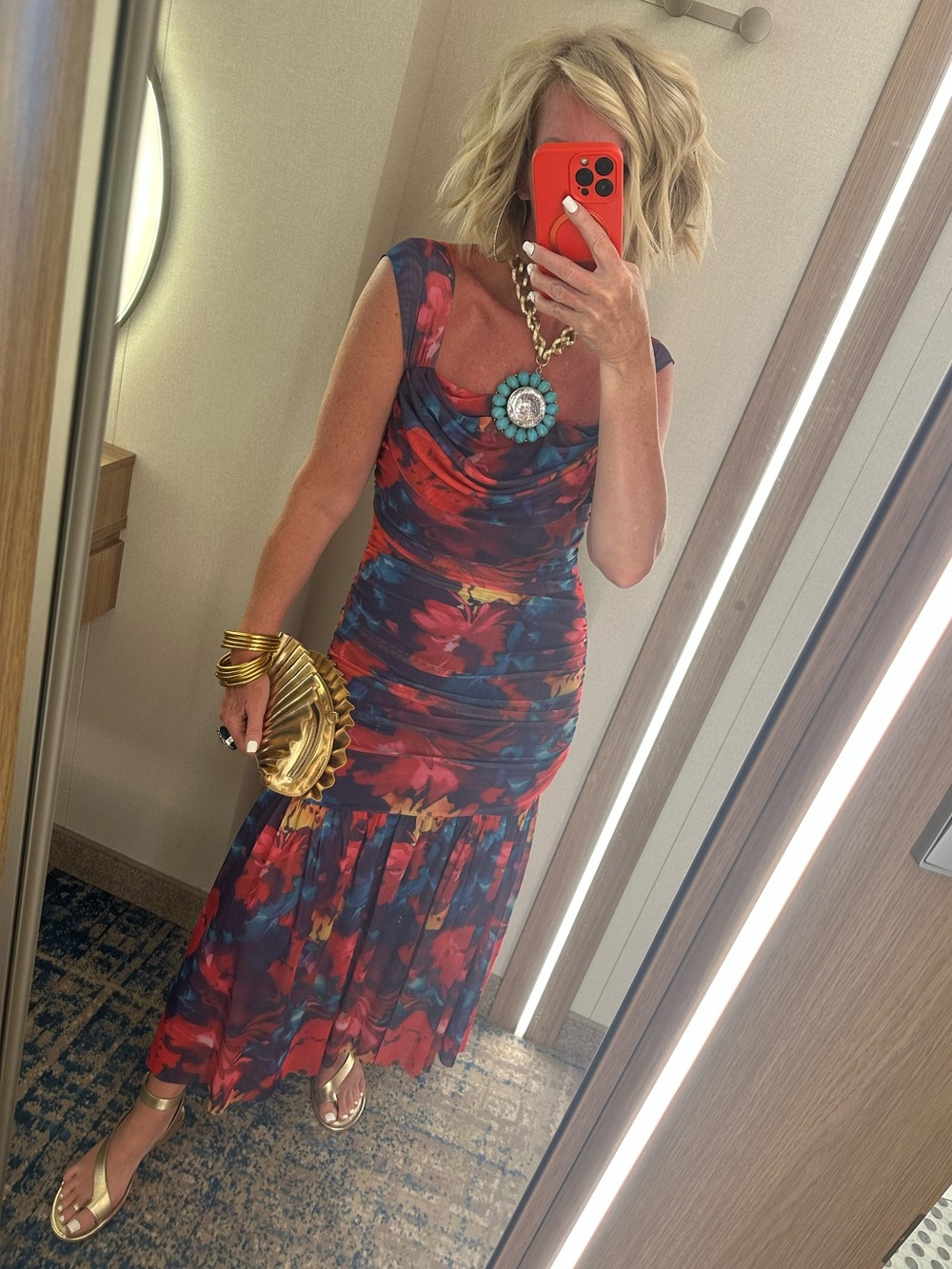 Amazon Pink Floral Mesh Maxi Dress with Blue Accents - Picture 13 of 13
